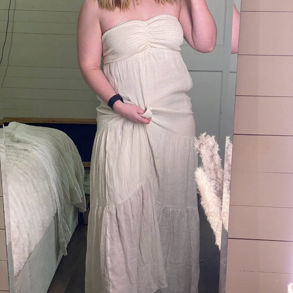 Flawless Women’s Cream Tiered Maxi Dress Large – Boho Convertible Summer Dress - Picture 1 of 12